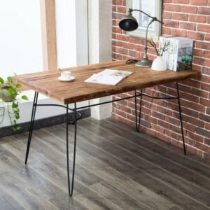 Meja Belajar Kayu Jati dengan Kaki-Kaki Besi