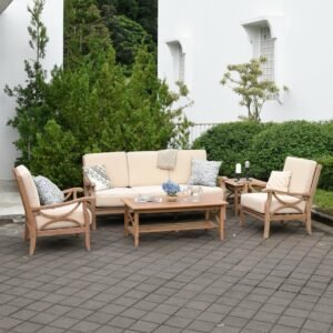 Set Kursi Jati Outdoor dengan Dudukan Sofa Empuk