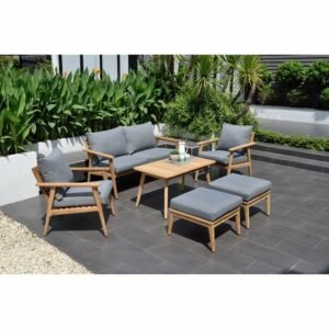 Set Kursi Jati Jai-Jari Luar Ruangan dengan Bantalan Sofa