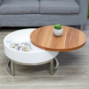 Meja Kopi Bundar Industrial 2 Warna Modern