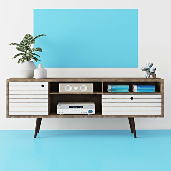 Meja TV Jati Model Rustic Kombinasi Warna