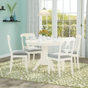 Set Meja Makan Bundar Warna Putih Kursi Sofa