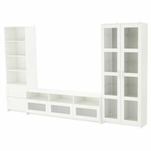 Set Meja TV Double Kabinet Warna Putih