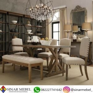 Set Meja Makan Sofa Klasik Natural Wood