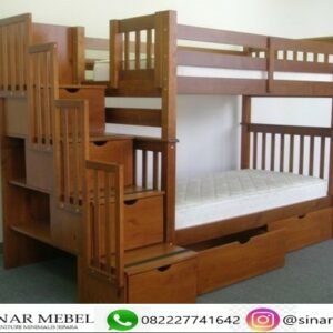 Ranjang Tingkat Anak Minimalis Natural Jati
