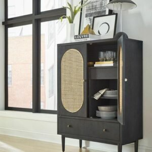 Lemari Hias Minimalis Pintu Rotan Klasik