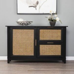 Lemari Hias Minimalis Kombinasi Rotan Modern