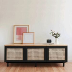 Meja TV Minimalis 3 Pintu Rotan
