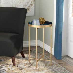 Coffe Table Industrial Bulat Kaki Gold