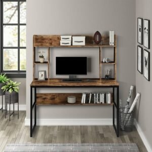 Meja Belajar Natural Kayu Industrial Terbaru
