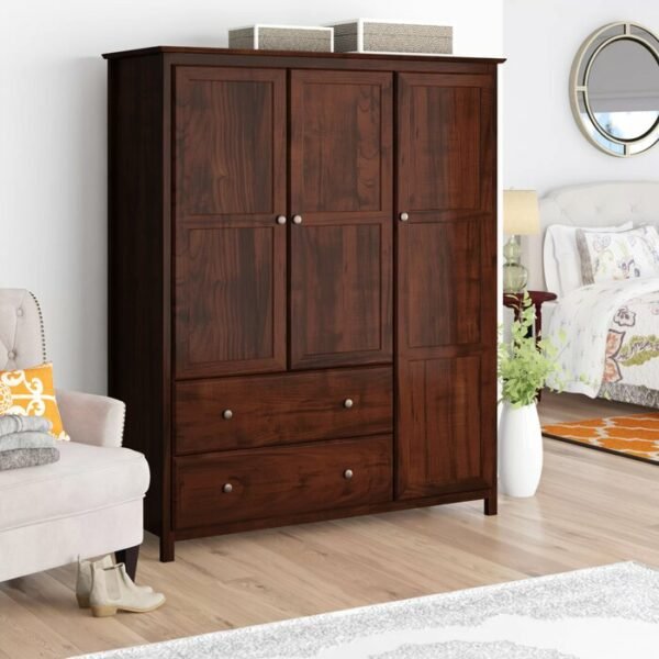 Lemari Pakaian Kayu Jati Minimalis Brown Pintu Tiga
