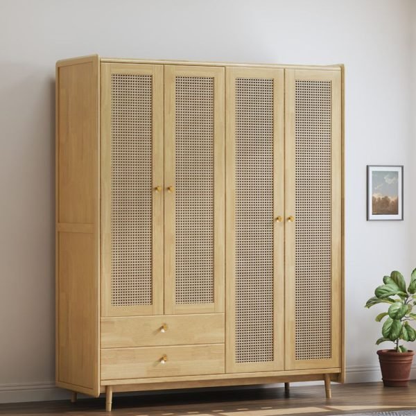 Lemari Pakaian Minimalis Pintu Anyaman Rotan