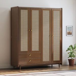 Lemari Pakaian Minimalis Pintu Anyaman Rotan
